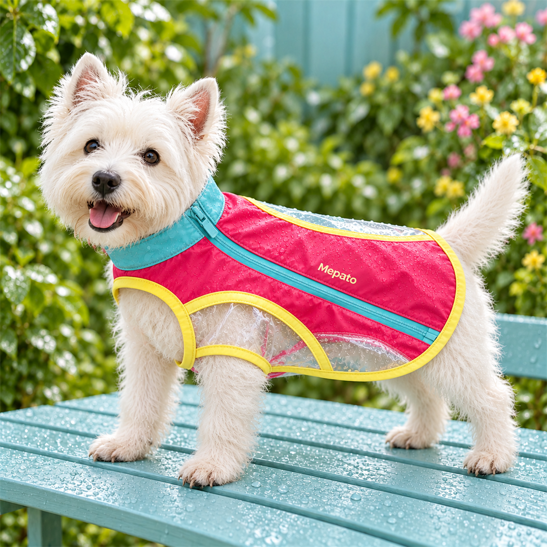 Mepato Berry Breeze Pet Rain Vest on-dog fit view