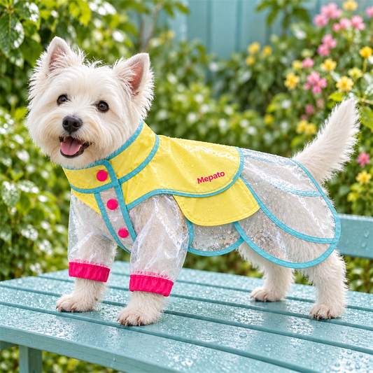 Mepato Lemon Drop Sleeve Raincoat on-dog fit view