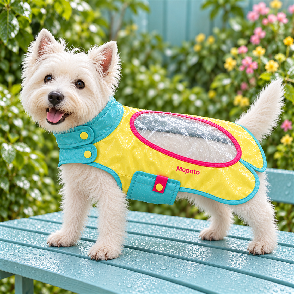 Mepato Sunshower Hooded Raincoat on-dog fit view